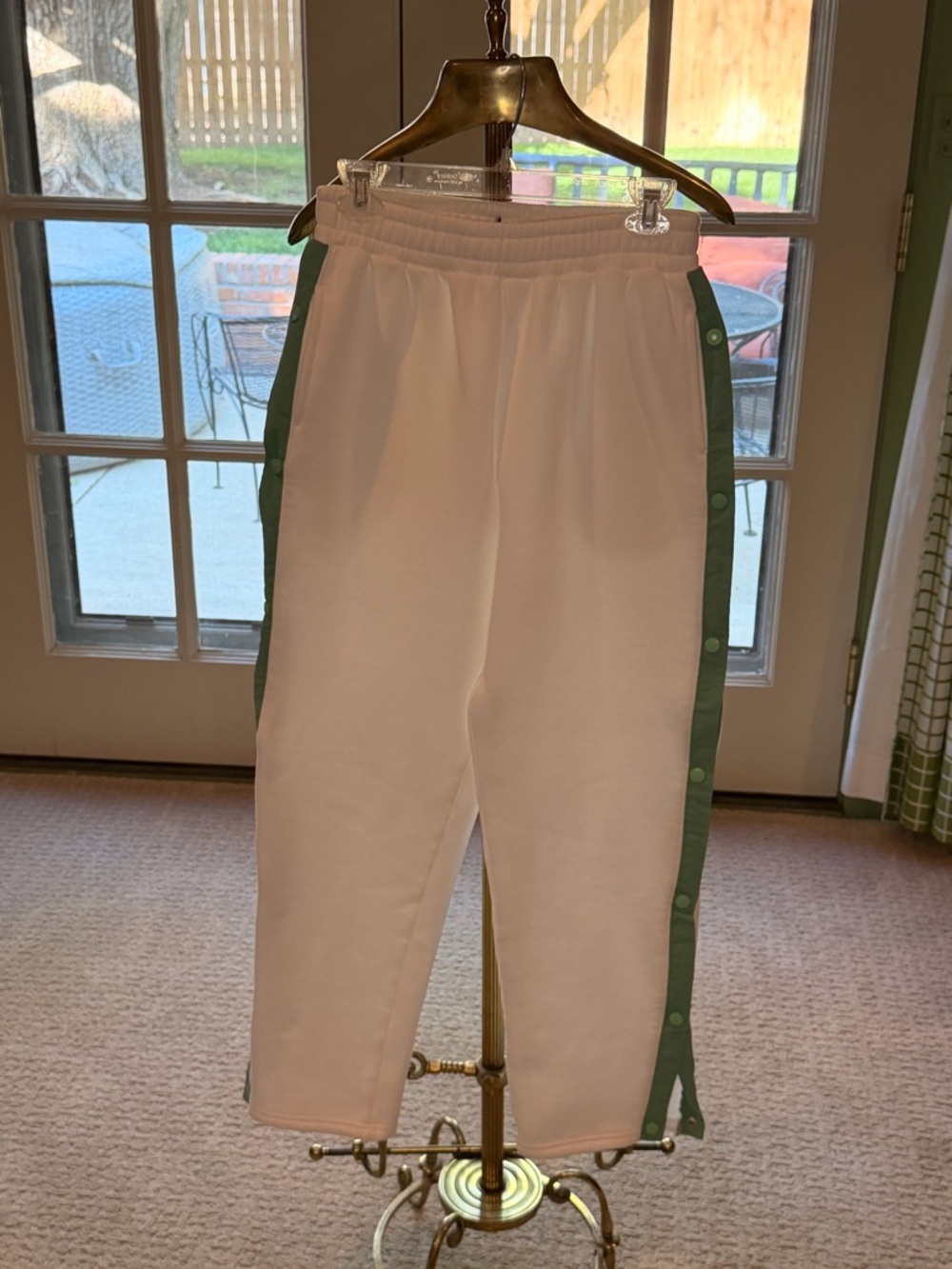 Women's Cream Track Pants with Green Side Stripe